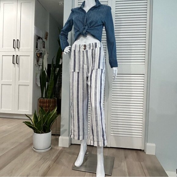 100 Linen Wide Leg Pants - Sailor Stripes - Picture 8 of 15